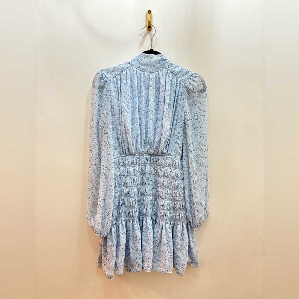 House of Harlow baby blue mini long sleeve Floral smocked Dress